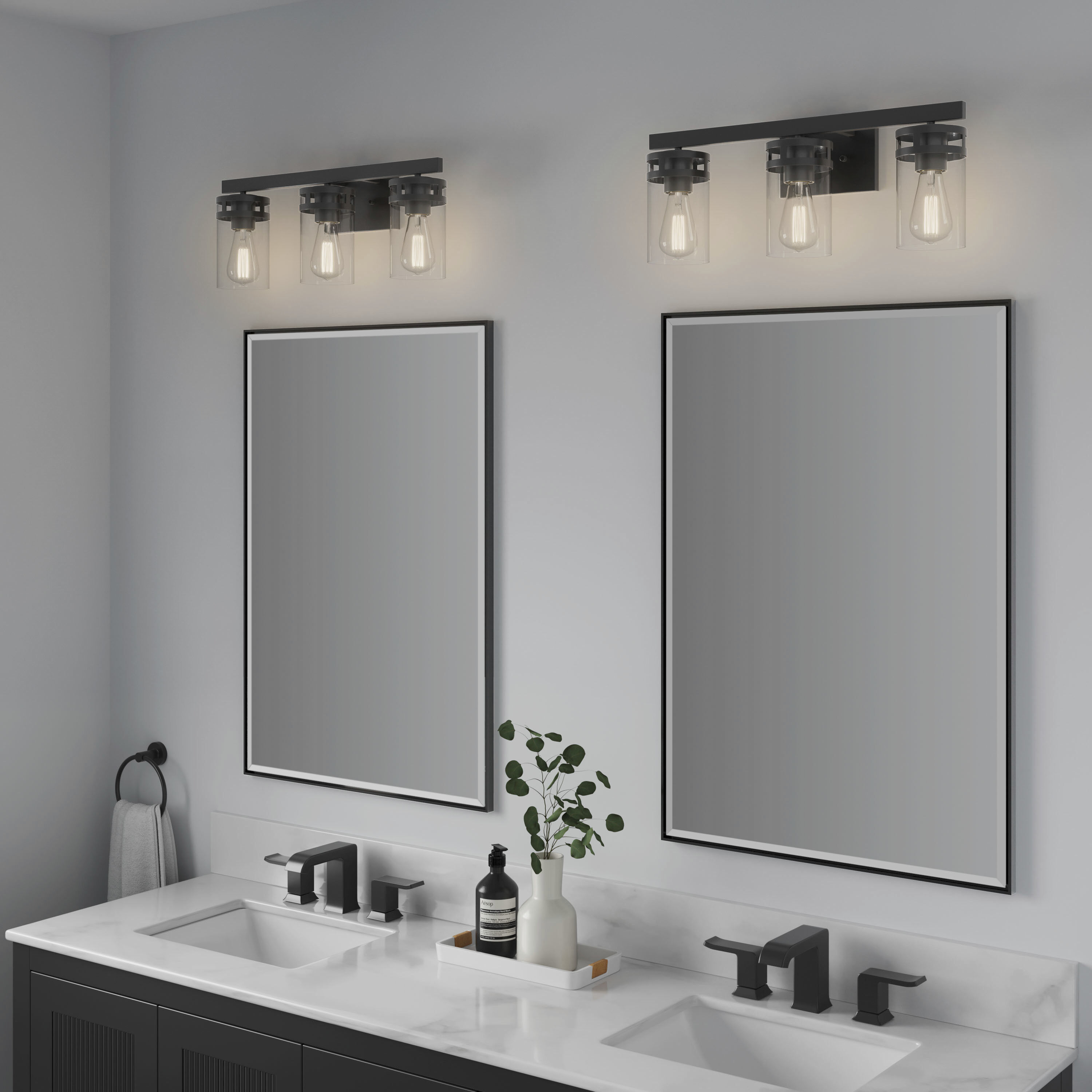 Lunden 3 Light 22 inch Matte Black Bathroom Vanity Light Wall Light